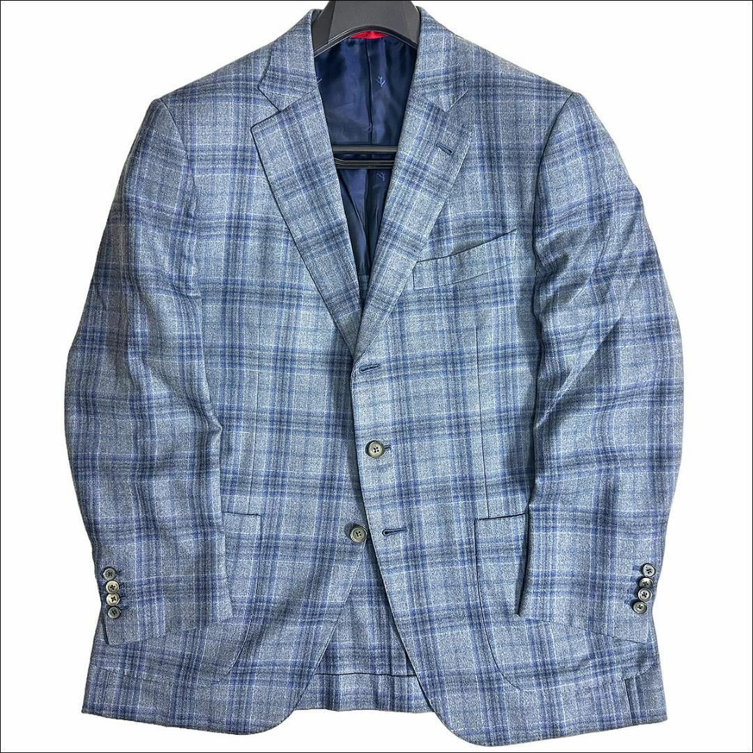 ISAIA(イザイア)のJ3592 美品 イザイア チェック柄テーラードジャケット 灰×紺 54 メンズのジャケット/アウター(テーラードジャケット)の商品写真