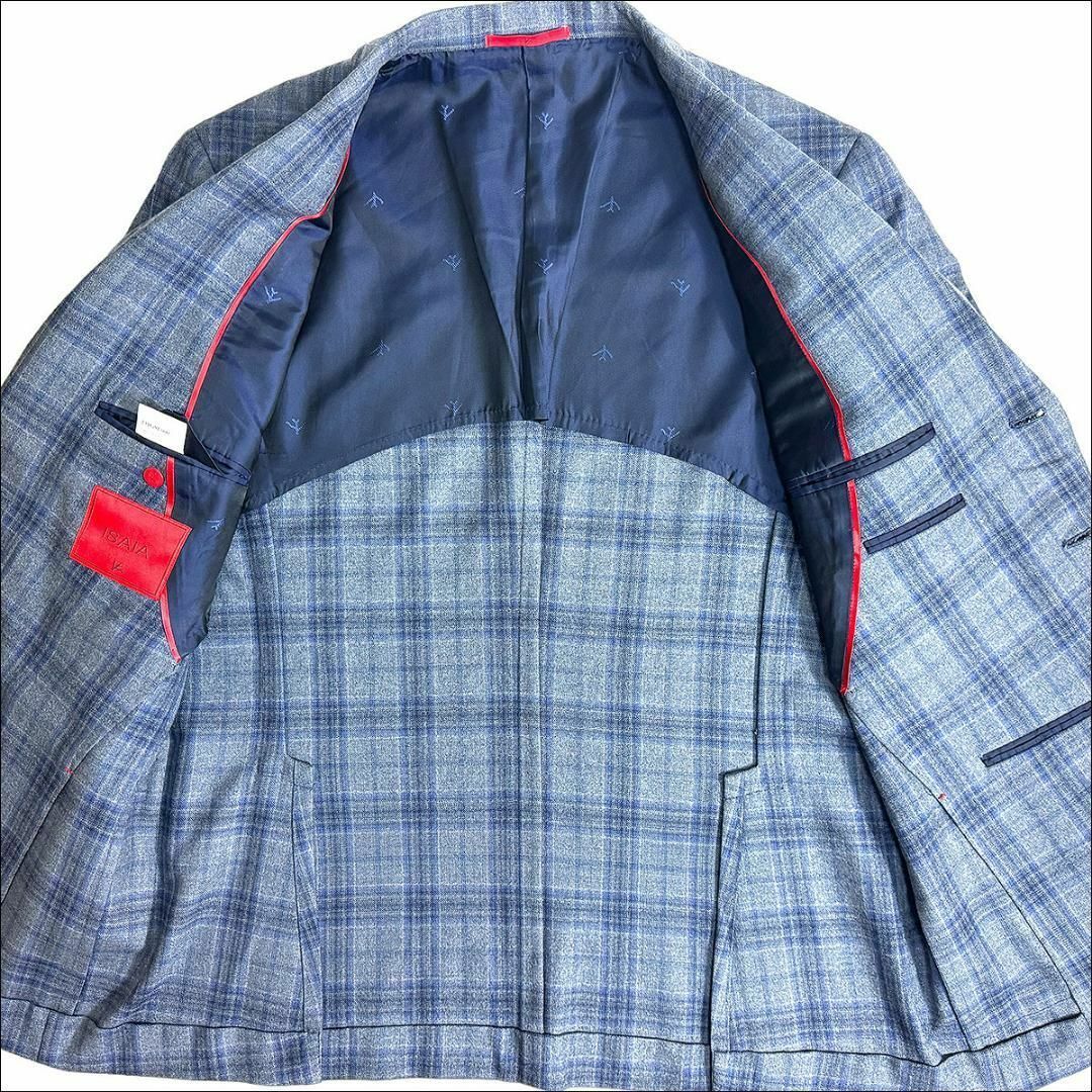 ISAIA(イザイア)のJ3592 美品 イザイア チェック柄テーラードジャケット 灰×紺 54 メンズのジャケット/アウター(テーラードジャケット)の商品写真