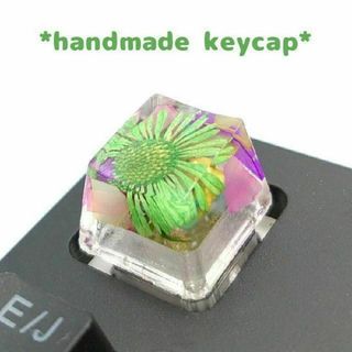 自作キーキャップ クラッシュシェルと水中花 グリーン キートップ　keycap(PC周辺機器)