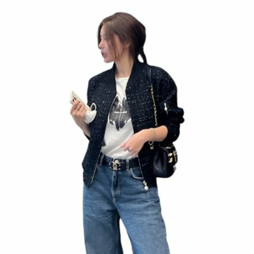 [UQQA] [高見えアイテム] ツイード ブルゾン レディース アウター パー レディースのファッション小物(その他)の商品写真