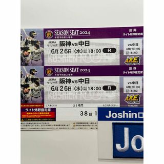 阪神vs中日6/26ライト年間席通路側2枚