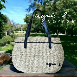 agnes b. - 1点★ 美品 アニエスベー 天然繊維×本革 ロゴ刺繍かごバッグ 中もkawaii