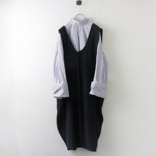 エンフォルド(ENFOLD)の美品 2022SS エンフォルド ENFOLD ダブルサテン DOCKING DRESS 36/ネイビー シャツ ドッキング ドレス【2400013849562】(シャツ/ブラウス(長袖/七分))