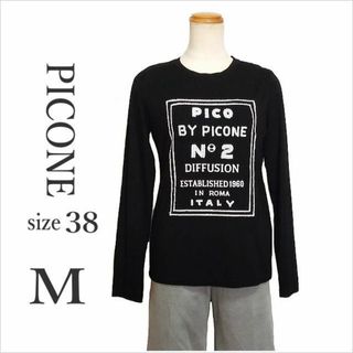 〈STUDIO PICONE〉黒ロゴカットソー 日本製 ピッコーネ 38 M(カットソー(長袖/七分))