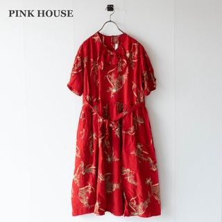 【PINK HOUSE】ロングワンピース　花柄　ベルト付き　リボン