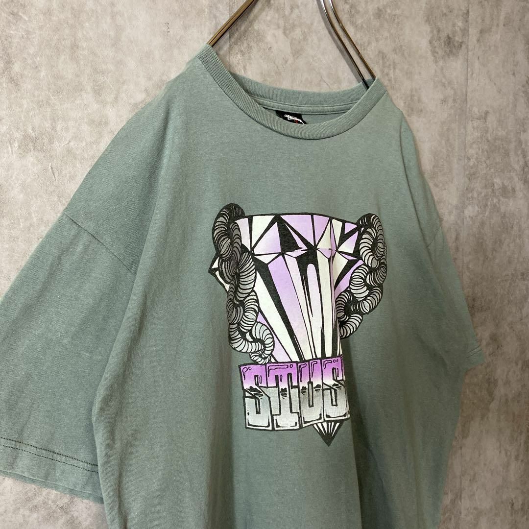 STUSSY(ステューシー)の【メキシコ製、Y2K】stussyプリントTシャツ古着ストリートくすみグリーン メンズのトップス(Tシャツ/カットソー(半袖/袖なし))の商品写真