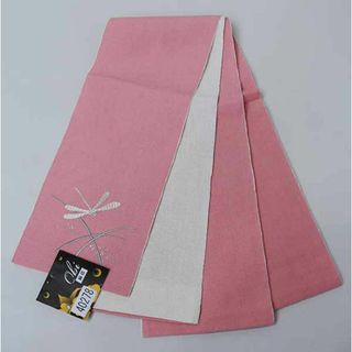 半幅帯 麻帯 浴衣帯 麻100% 日本製 とんぼ柄の刺繍入り NO40278(浴衣帯)