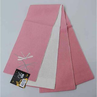 半幅帯 麻帯 浴衣帯 麻100% 日本製 とんぼ柄の刺繍入り NO40278(浴衣帯)