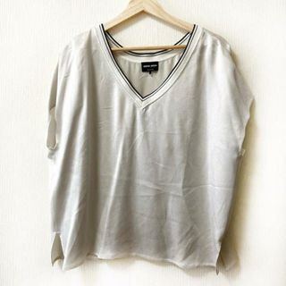 ジョルジオアルマーニ(Giorgio Armani)のGIORGIOARMANI(ジョルジオアルマーニ) 半袖カットソー サイズUSA 46 レディース - アイボリー×黒 Vネック(カットソー(半袖/袖なし))