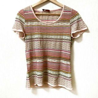 ミッソーニ(MISSONI)のMISSONI(ミッソーニ) 半袖カットソー サイズ44 L レディース - ライトピンク×ピンク×マルチ クルーネック/ニット/ボーダー(カットソー(半袖/袖なし))