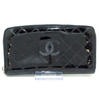 シャネル(CHANEL)のCHANEL(シャネル) 長財布 - 黒 ラウンドファスナー/シルバー金具 エナメル（レザー）(財布)