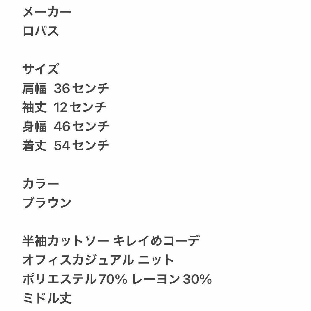 ロパス Ｆ 半袖カットソー きれいめコーデ オフィスカジュアル ニット ブラウン レディースのトップス(カットソー(半袖/袖なし))の商品写真