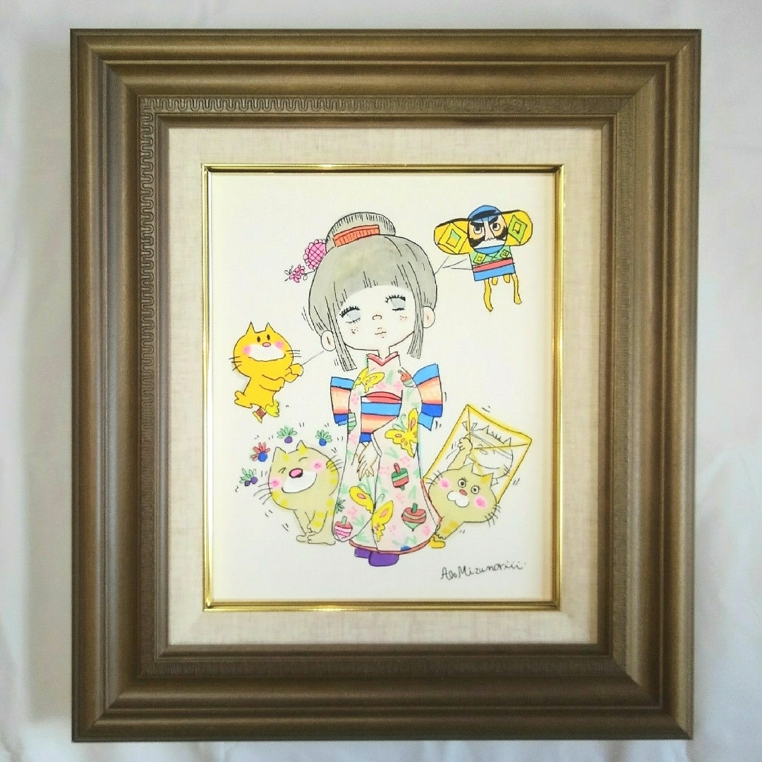 水森亜土 油彩画 肉筆保証 肉筆サイン F3サイズ 額装済み 模写の 水森亜土 油彩画 肉筆保証 肉筆サイン F3サイズ 額装済み 模写の