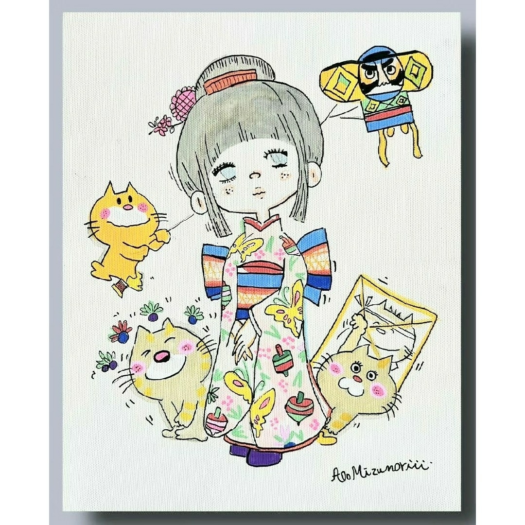 水森亜土 油彩画 肉筆保証 肉筆サイン F3サイズ 額装済み 模写の 水森亜土 油彩画 肉筆保証 肉筆サイン F3サイズ 額装済み 模写の