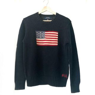 ポロラルフローレン(POLO RALPH LAUREN)のPOLObyRalphLauren(ポロラルフローレン) 長袖セーター サイズL レディース - ダークネイビー×レッド×マルチ クルーネックアメリカ国旗柄(ニット/セーター)