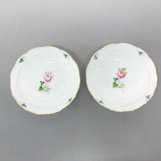 Herend(ヘレンド) 食器新品同様  - 白×グリーン×マルチ プレート×2点/フラワー(花) 陶器