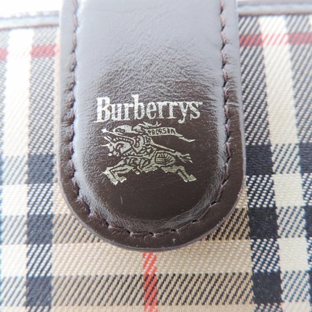 Burberry's(バーバリーズ) 2つ折り財布 - ライトブラウン×黒×マルチ チェック柄/がま口 ジャガード×レザー レディースのファッション小物(財布)の商品写真