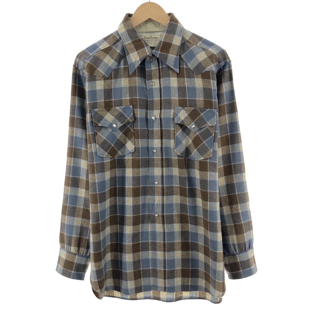 PENDLETON(ペンドルトン)の古着 70年代 ペンドルトン PENDLETON HIGH GRADE WESTERN WEAR 長袖チェック柄 ウールウエスタンシャツ メンズL ヴィンテージ /eaa385320 メンズのトップス(シャツ)の商品写真