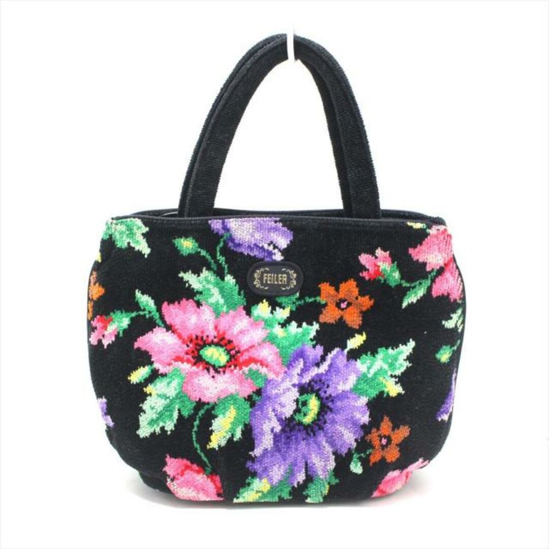 FEILER(フェイラー)のFEILER(フェイラー) ハンドバッグ - 黒×ピンク×マルチ 花柄 パイル レディースのバッグ(ハンドバッグ)の商品写真