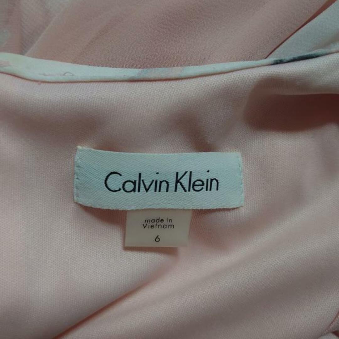 Calvin Klein(カルバンクライン)のCalvinKlein(カルバンクライン) ワンピース サイズ6 M レディース美品  - ライトピンク×白×マルチ クルーネック/ノースリーブ/ロング/花柄 レディースのワンピース(その他)の商品写真