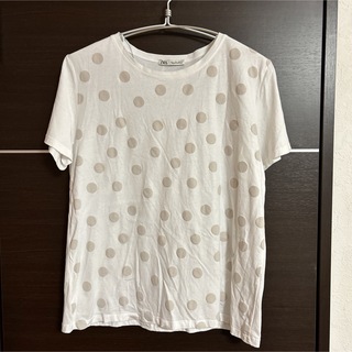 ザラ(ZARA)のGW価格！ZARA Tシャツ　白　ドット　ベージュ　可愛い(Tシャツ(半袖/袖なし))