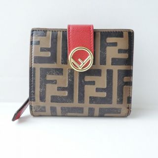 FENDI - FENDI(フェンディ) 2つ折り財布 ズッカ柄,エフイズフェンディ 8M0386 ダークブラウン×黒×レッド ラウンドファスナー レザー