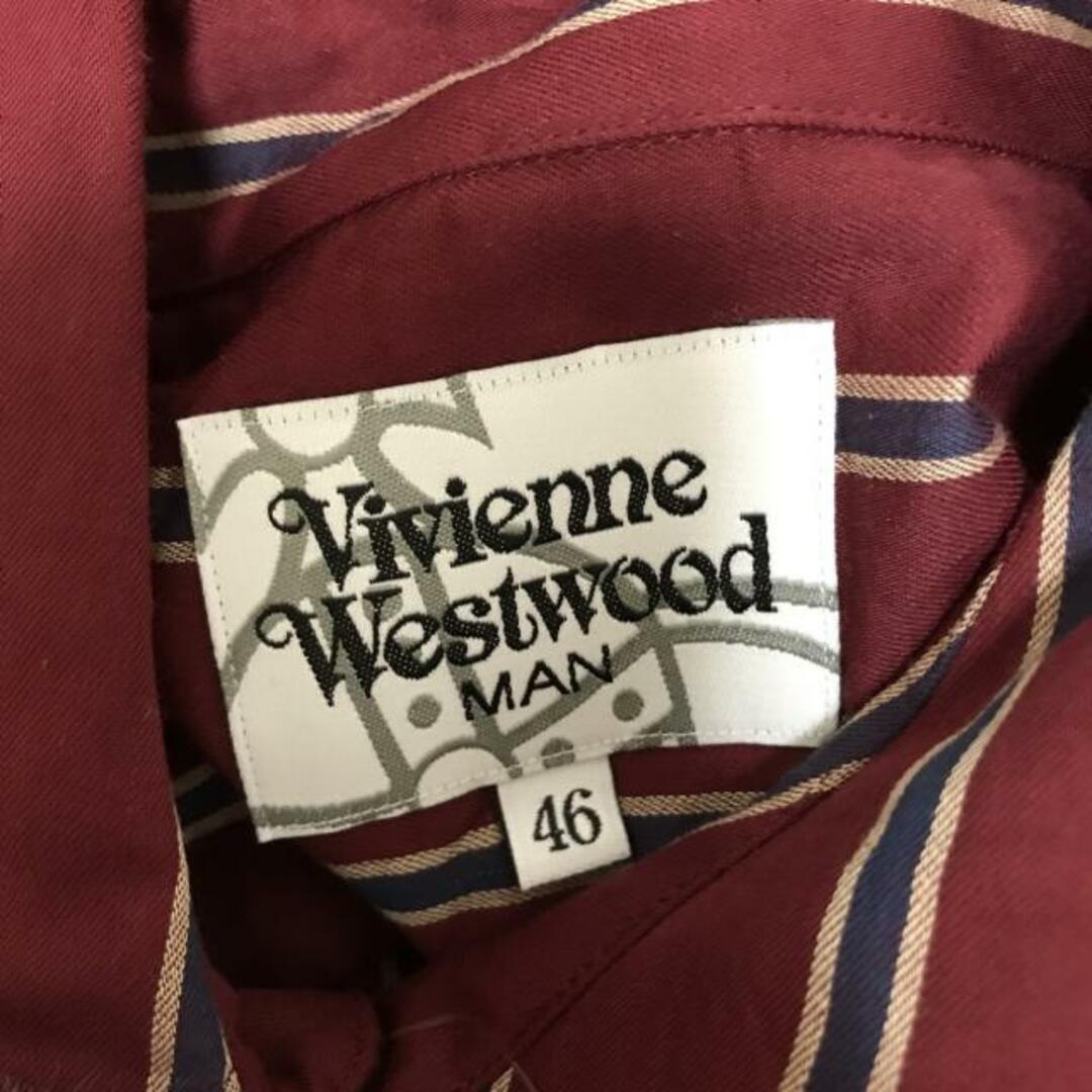 Vivienne Westwood MAN(ヴィヴィアンウエストウッドマン) 半袖シャツ サイズ46 XL メンズ - ボルドー×ダークネイビー×ベージュ ストライプ/オーブ メンズのトップス(シャツ)の商品写真