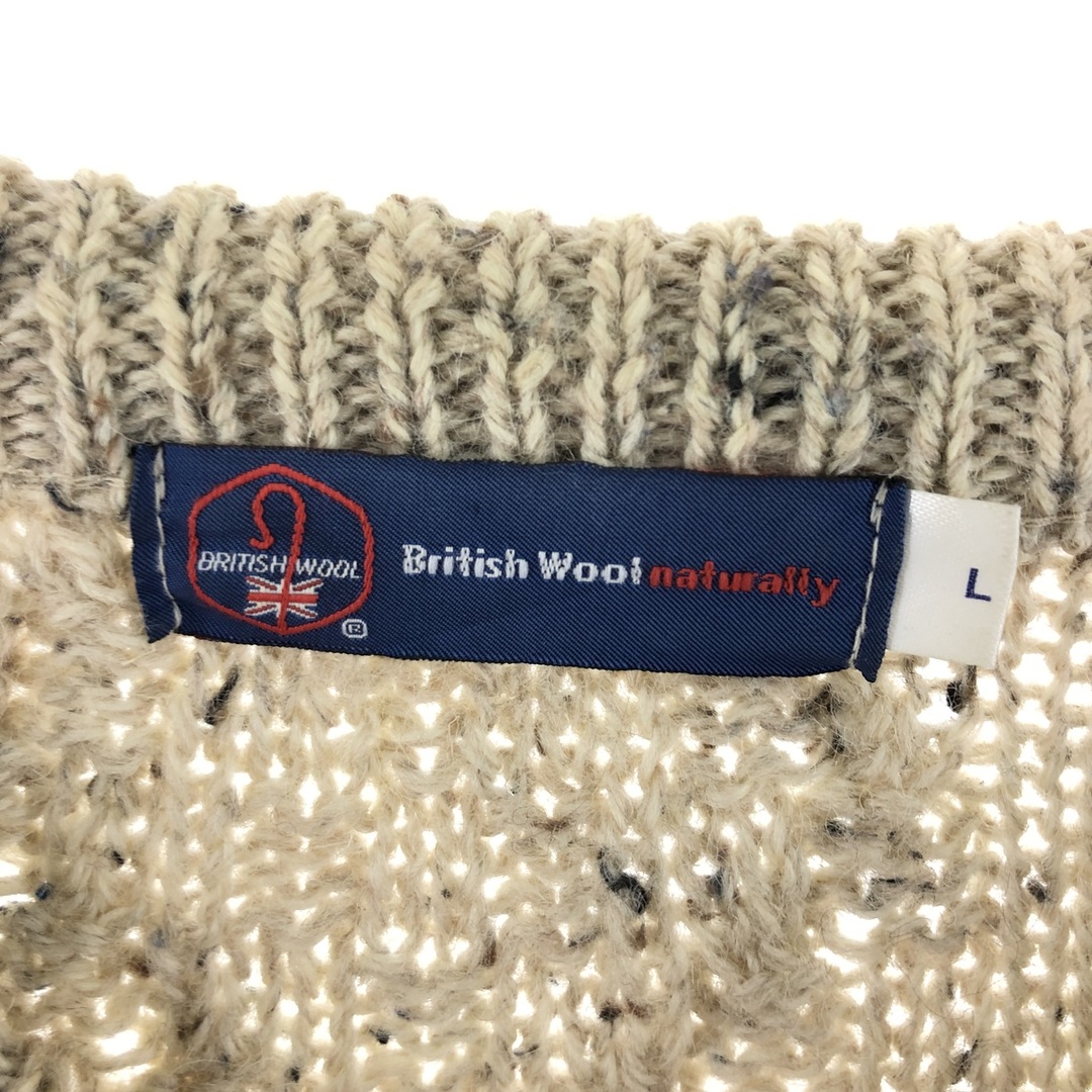 古着 British Wool naturally カラーネップ フィッシャーマン アランニットセーター 英国製 メンズL /eaa344841 メンズのトップス(ニット/セーター)の商品写真