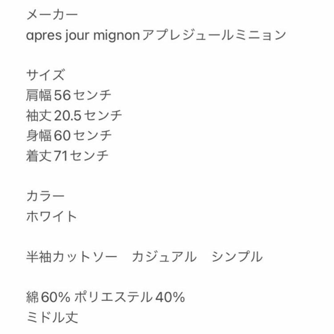 アプレジュールミニョン　半袖カットソー　LL　ホワイト　カジュアル　シンプル レディースのトップス(Tシャツ(半袖/袖なし))の商品写真