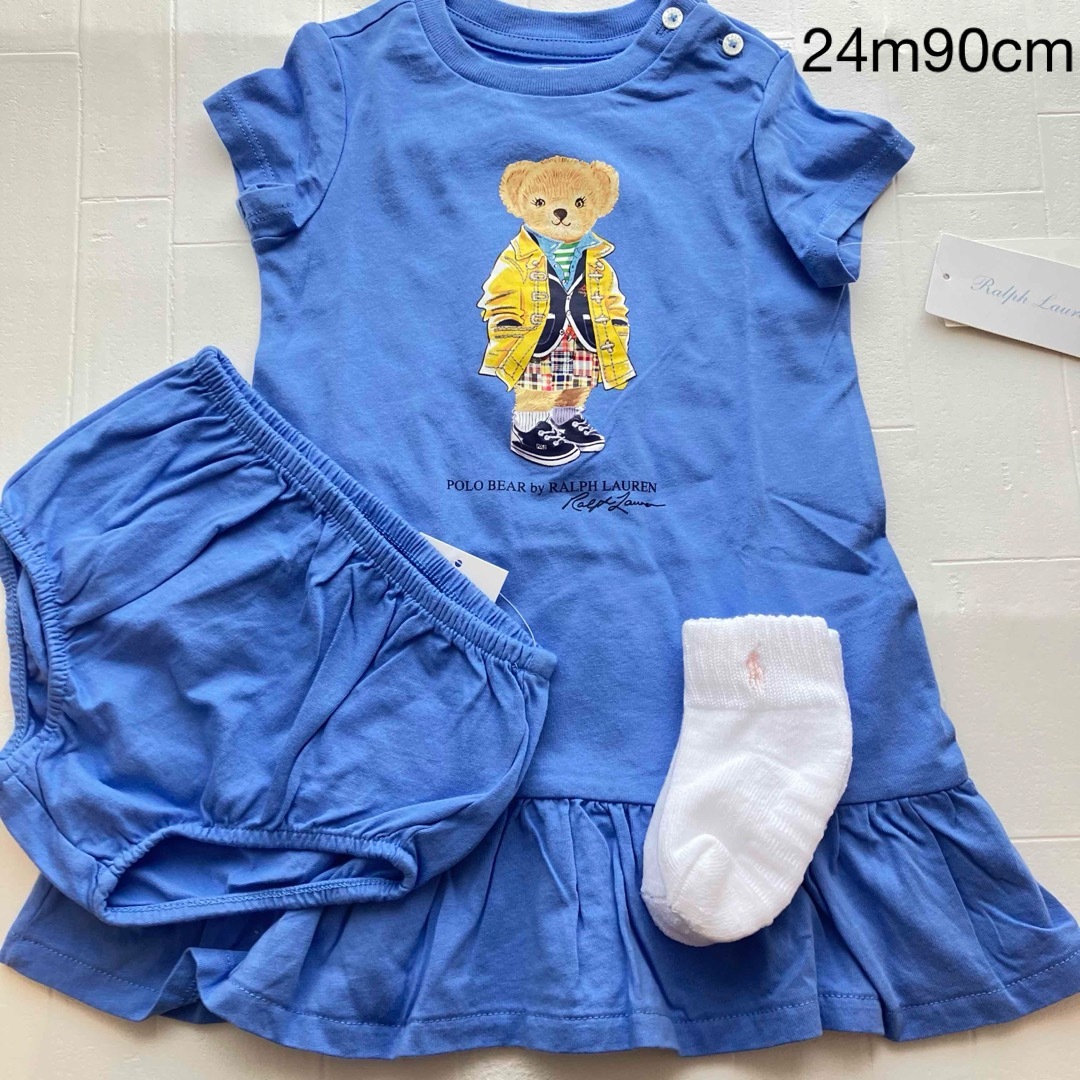 Ralph Lauren(ラルフローレン)の24m90cm   半袖　ベア　ワンピース　水色 キッズ/ベビー/マタニティのキッズ服女の子用(90cm~)(ワンピース)の商品写真