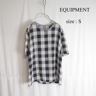 エキプモン(Equipment)のEQUIPMENT シルク 半袖 チェック ブラウス シャツ グレー 高品質 絹(シャツ/ブラウス(長袖/七分))