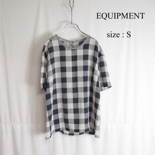 Equipment - EQUIPMENT シルク 半袖 チェック ブラウス シャツ グレー 高品質 絹