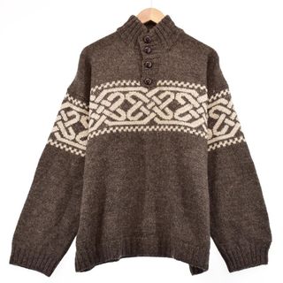 古着 ARAN SWEATER MARKET 総柄 ウールニットハーフボタンセーター アイルランド製 メンズXXL /eaa353952(ニット/セーター)