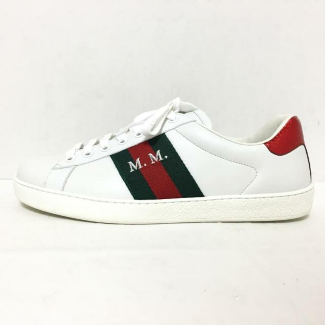 Gucci(グッチ)のGUCCI(グッチ) スニーカー 6 1/2 メンズ美品  エース DIY 459654 白×ダークグリーン×レッド シェリー(ウェブ)/イニシャルししゅう レザー×ナイロンジャガード メンズの靴/シューズ(スニーカー)の商品写真