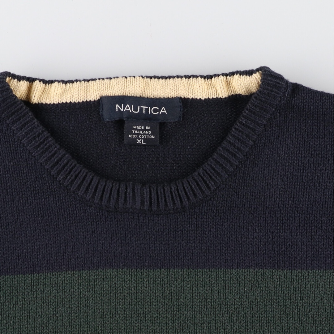 NAUTICA(ノーティカ)の古着 ノーティカ NAUTICA ボーダー柄 コットンニットセーター メンズXL /eaa348661 メンズのトップス(ニット/セーター)の商品写真