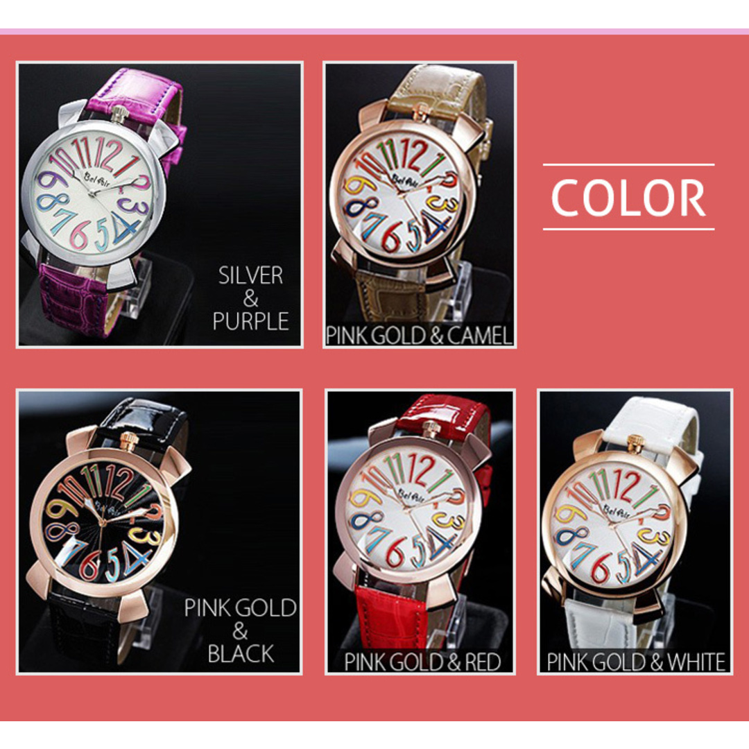 レディース腕時計 トップリューズ式 カラー文字盤腕時計 レザー ブラウン レディースのファッション小物(腕時計)の商品写真
