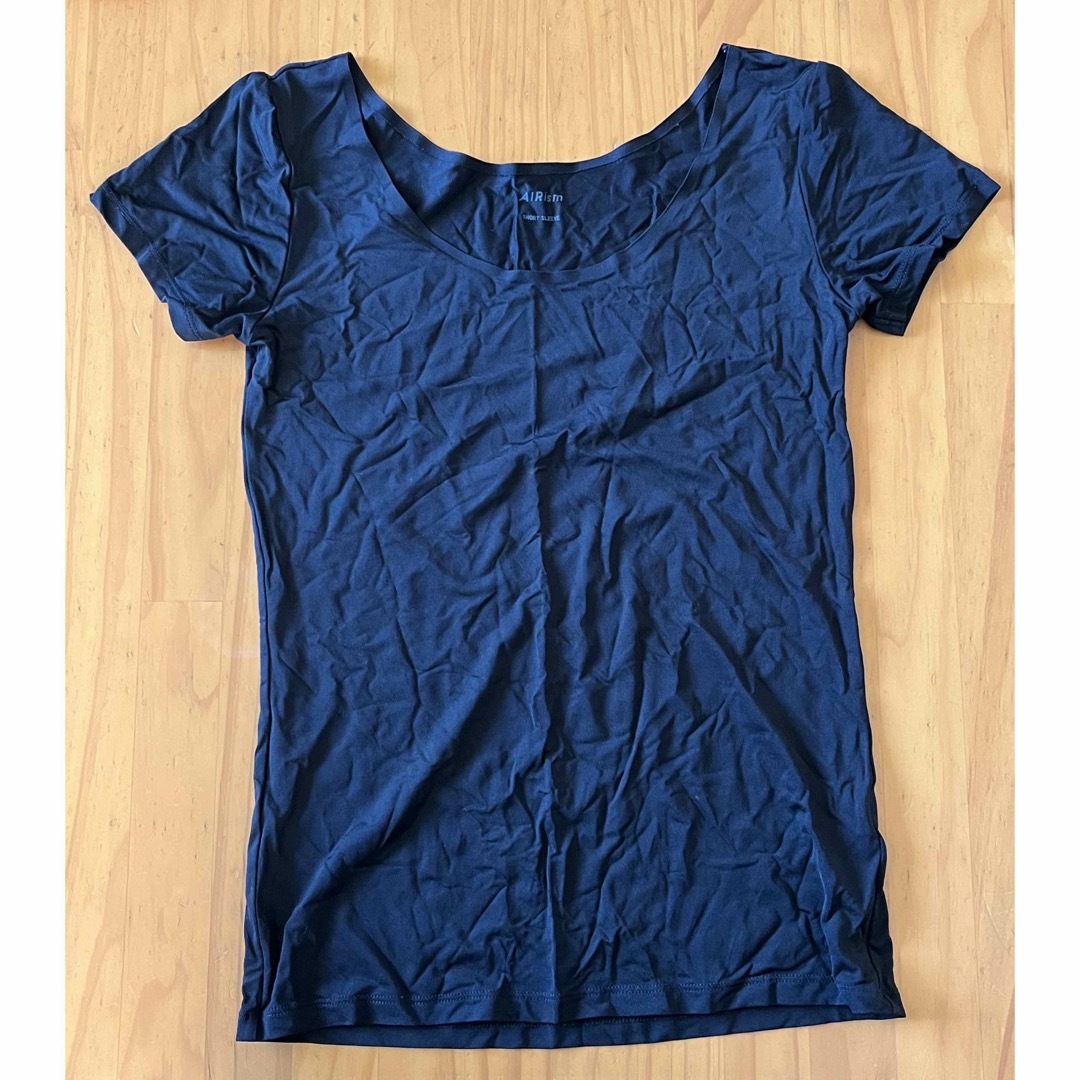 UNIQLO(ユニクロ)のUNIQLO ユニクロ エアリズム 半袖 インナー Mサイズ 3着 ブラック レディースのトップス(Tシャツ(半袖/袖なし))の商品写真