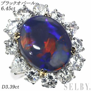 Pt900/K18YG ブラックオパール ダイヤモンド リング 6.45ct D3.39ct(リング(指輪))