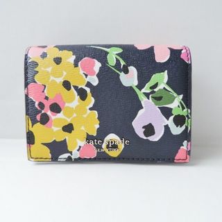 ケイトスペードニューヨーク(kate spade new york)のKate spade(ケイトスペード) コインケース美品  - PWRU7256 ダークネイビー×ピンク×マルチ 花柄/キーリング付き/パスケース付き PVC(塩化ビニール)(コインケース)