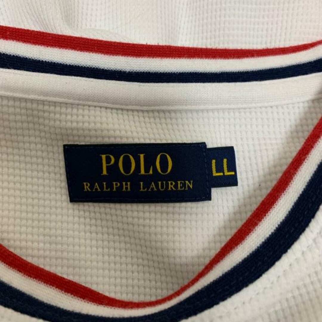 POLO RALPH LAUREN(ポロラルフローレン)のPOLObyRalphLauren(ポロラルフローレン) 長袖カットソー サイズLL メンズ美品  - 白×ダークネイビー×レッド メンズのトップス(Tシャツ/カットソー(七分/長袖))の商品写真