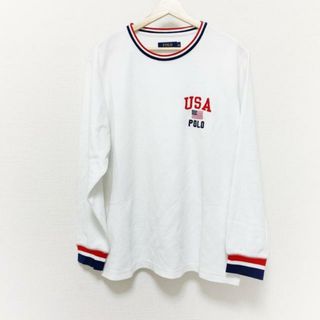 ポロラルフローレン(POLO RALPH LAUREN)のPOLObyRalphLauren(ポロラルフローレン) 長袖カットソー サイズLL メンズ美品  - 白×ダークネイビー×レッド(Tシャツ/カットソー(七分/長袖))