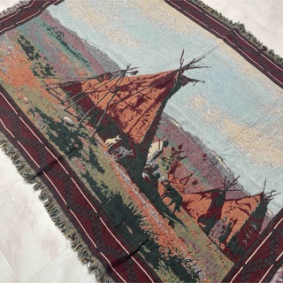 ヴィンテージ(VINTAGE)の絵画風　インディアン　マルチカバー　ソファーカバー　ラグ　123x170(ラグ)