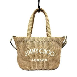 JIMMY CHOO(ジミーチュウ) トートバッグ美品  - ベージュ 刺繍/ミニバッグ ラフィア