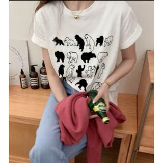 【vipoa】ベアプリントTシャツ(Tシャツ/カットソー(半袖/袖なし))