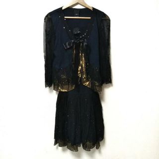 ANNA SUI - ANNA SUI(アナスイ) ワンピースセットアップ レディース美品  - 黒×ゴールド ３ピース/スパンコール/レース 綿