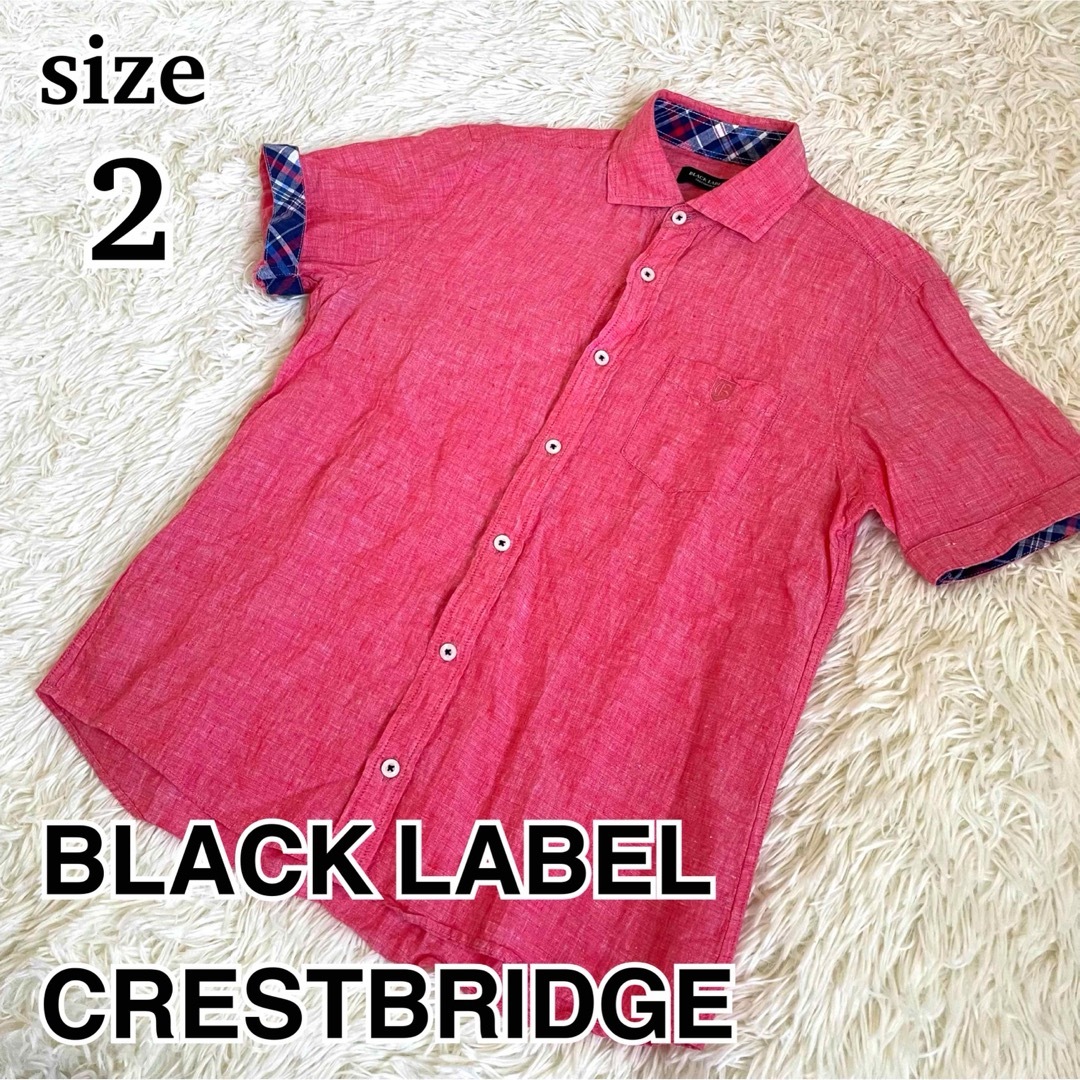 BLACK LABEL CRESTBRIDGE(ブラックレーベルクレストブリッジ)の美品　ブラックレーベルクレストブリッジ　半袖　シャツ　麻　ピンク　2 チェック メンズのトップス(シャツ)の商品写真