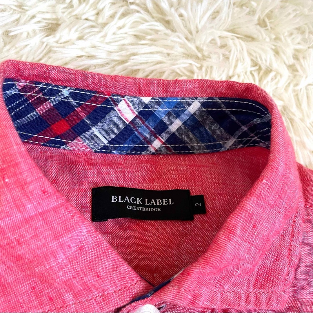 BLACK LABEL CRESTBRIDGE(ブラックレーベルクレストブリッジ)の美品　ブラックレーベルクレストブリッジ　半袖　シャツ　麻　ピンク　2 チェック メンズのトップス(シャツ)の商品写真