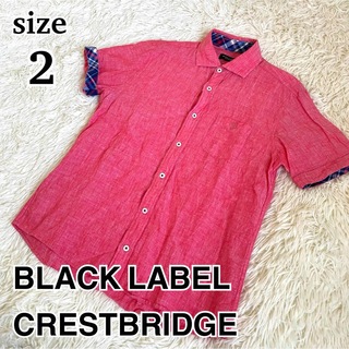 ブラックレーベルクレストブリッジ(BLACK LABEL CRESTBRIDGE)の美品　ブラックレーベルクレストブリッジ　半袖　シャツ　麻　ピンク　2 チェック(シャツ)