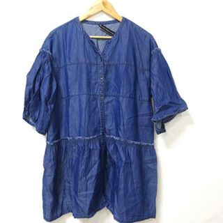 ロシャス(ROCHAS)のROCHAS(ロシャス) ワンピース サイズ13 L レディース美品  - ブルー 七分袖/ミニ/デニム/MUSE BY ROCHAS Premiere(その他)