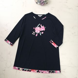 美品　LEONARD レオナール　洗える　花柄　ストレッチ　チュニック